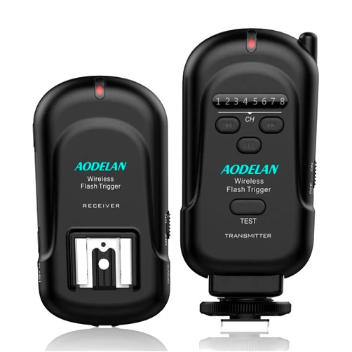 AODELAN Flash Trigger Transmitter and Receiver with Universal Hot Shoe for Canon, Nikon, Olympus, Panasonic, Pentax, Fuji, Samsung, Sony