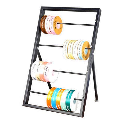 LJBP Small Desktop Ribbon Storage Rack, Metal Disply Holder for Craft Room, Black Ribbon Spool Organizer, Easy to Install (Size : 4-Tier)