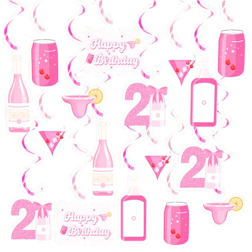 FHzytg 21st Birthday Hanging Swirls Decorations, Pink Champagne Wine Bottle 21st Birthday Decorations for Her, Happy 21st Birthday Party Decorations for Women Girl, Twenty-One Year Old Birthday Decoration