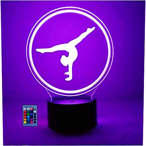 HPBN8 Ltd 3D Artistic Gymnastics Night Light USB Powered Touch Switch Remote Control LED Decor Optical Illusion 3D Lamp 7/16 Colors Changing Brithday Room Decoration