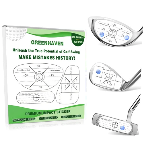 GreenHaven 300 Pcs Golf Impact Tape Labels Golf Club Impact Stickers for Woods Irons Putters Self-Teaching Sweet Spot and Analysis Golf Training Aids for Swing Practice (Only For Right-Handed Golfers)