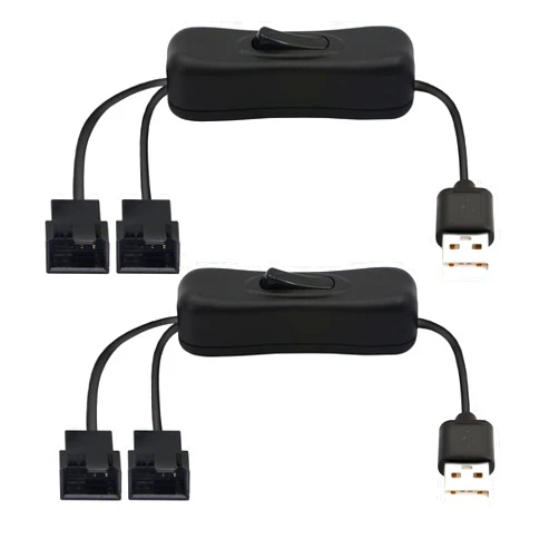 PNGKNYOCN 40cm USB to Dual 3-Pin / 4-Pin PWM 5V USB Sleeved Fan Power Adapter Cable, with ON/Off Toggle(2-Pack)