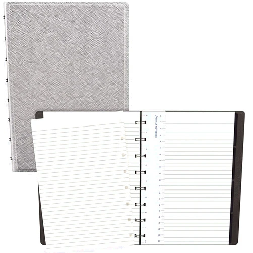 Filofax B115076U Refillable Saffiano Metallic Notebook, A5 Size, 112 Cream colored moveable pages. Includes 4 Indexes (one with pocket) and page marker, Silver