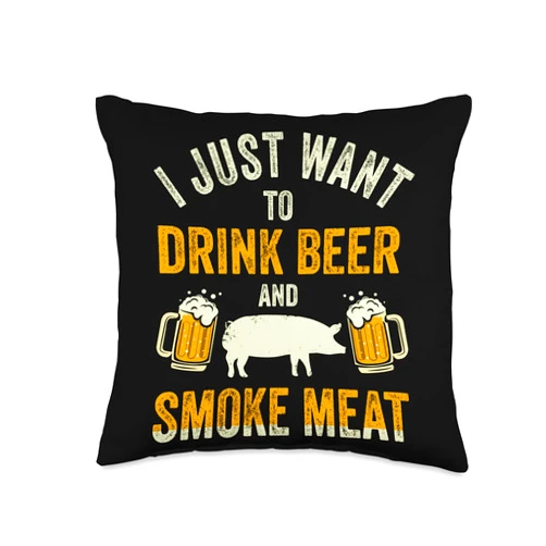 BBQ Eater Barbecue Maker Grilling Expert Graphic Drink Beer Smoke Meat Grilling BBQ Maker Barbecue Throw Pillow, 16x16, Multicolor