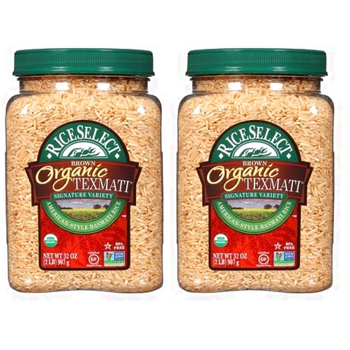 RiceSelect Organic Texmati Brown Rice, Long Grain, Whole Grain, Gluten-Free, Non-GMO, 32 oz (Pack of 2 Jar)