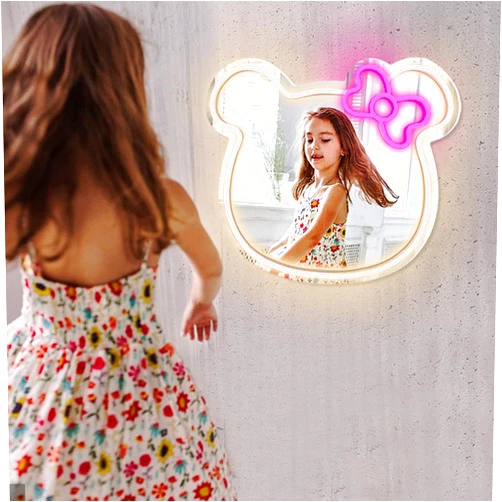 Colysor Anime Cat Neon Sign Mirror, Cute Cat Bedroom LED Light Wall Decoration, Neon Mirror Light Up with Dimmable for Dresser, Makeup, Living Room, Girl Kid Room, Teen Girl Gifts 16IN-by Colyso
