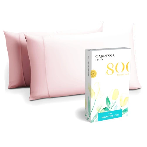 Carressa Linen 100% Egyptian Cotton Standard/Queen Size Pillow Cases Set of 2-800 Thread Count Pillow Cover - Soft, Breathable & Cooling Blush Pillowcases Set of 2 for Standard/Queen Pillows