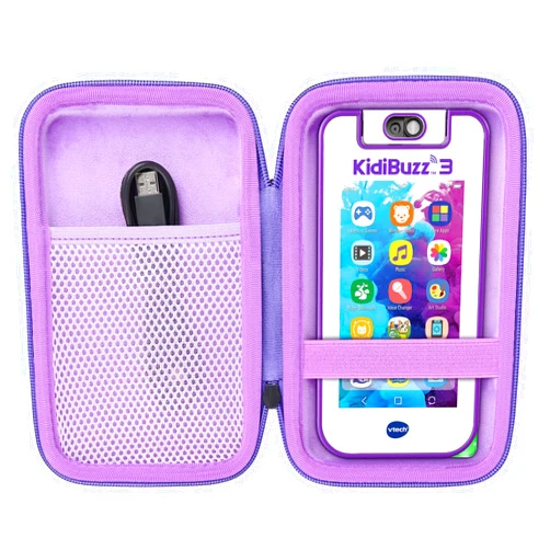 co2CREA Hard Case Replacement for VTech KidiBuzz 3 / KidiBuzz G2 Kids’ Electronics Smart Device KidiConnect (Black Case + Inside Purple)