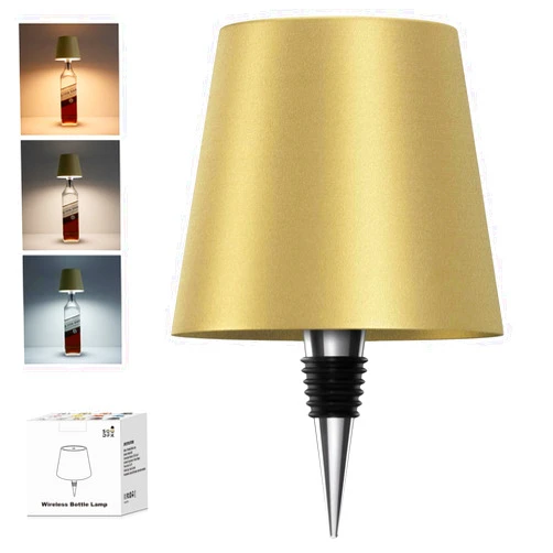 SOUDFK Wireless Bottle Lamp, 2024 New 3 Color Rechargeable Wine Bottle Lights for Bars Restaurants (Gold, 1PC)