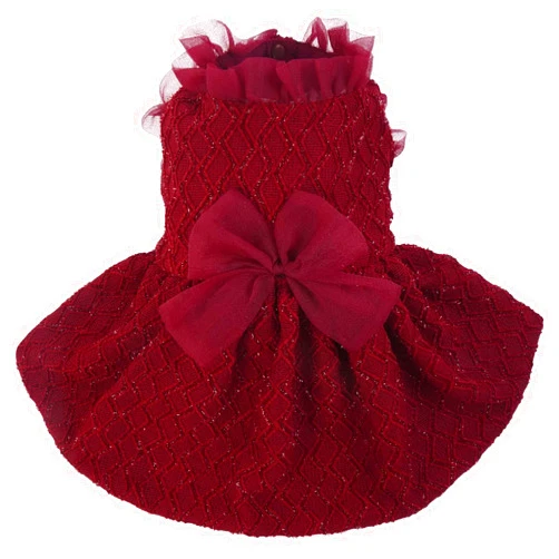 Kuoser Dog Dress, Dog Dresses for Small Dogs, Cute Puppy Dress with Bow-Knot Girl Princess Dog Tutu Dress Costume Pet Outfit Cat Clothes for Birthday Party Christmas Wedding, Red X-Small