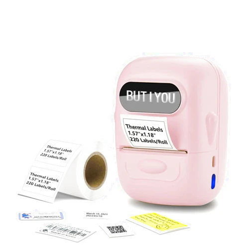 BUTIYOU P50 Thermal Label Maker,Mini Wireless Bluetooth Thermal Label Printer for Barcode, Address,Clothing,Small Business,Home, 2 Inch Portable Sticker Maker Machine (Pink)