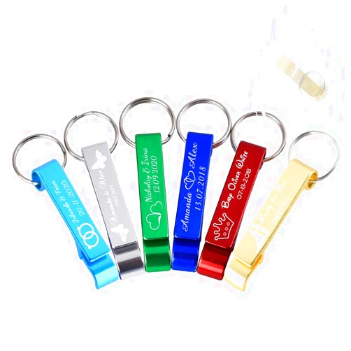 CLIBESLTY 50pcs Personalized Bottle Openers Bulk +White Organza Bag Personalized Keychain Wedding Guest Gifts Favors (50PCS + Bag)