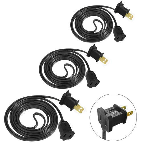 PASUTO 3 Pack 6 FT Non-Polarized Extension Cord, US AC 2-Prong Black Male/Female Outlet 20AWG Saver Power Extension Cord Cable for Halloween Christmas Decorations Lights Connection, 125V Max.3.6A(432 Watts)