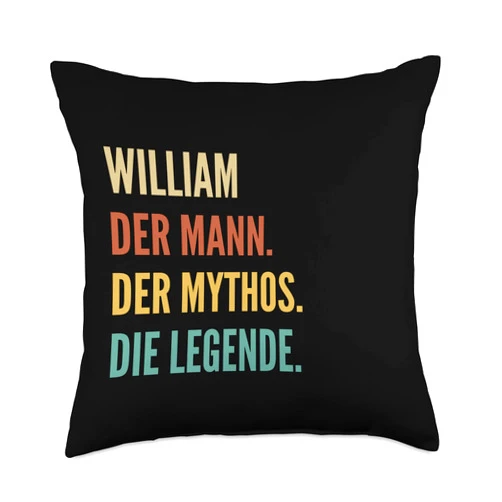 Lustige Vornamen-Designs für Männer Funny German First Name Design-William Throw Pillow, 18x18, Multicolor