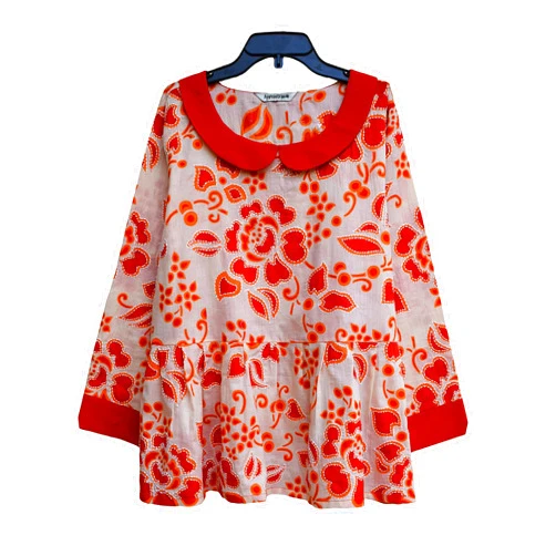 Ayurvastram AVNI Printed Soft Cotton Printed, Hand Embroiderd, Applique look Peplum Tunic Top Blouse, Orange : XL