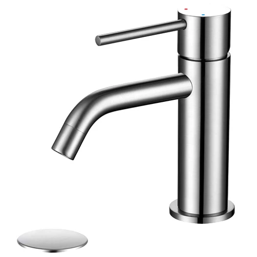 JXMMP Single Hole Bathroom Sink Faucet with Pop-up Drain Assembly and Faucet Supply Lines, Brushed Nickel Single Handle Lavatory Basin Faucets Taps