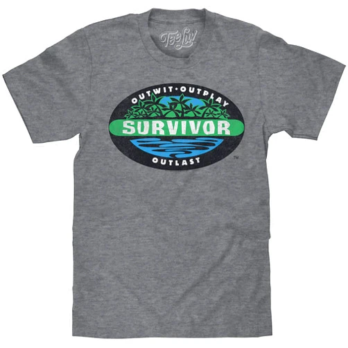 Tee Luv Men's Faded Survivor TV Show Shirt - Outwit Outplay Outlast Palm Logo Shirt