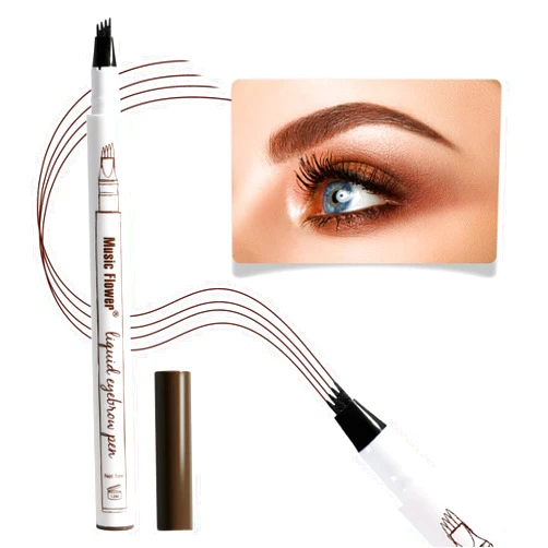 Music Flower Eyebrow Pencil, Liquid Eyebrow Pen, Waterproof Brow Pen with Micro-Fork Tip, Fine Sketch Long Lasting Smudgeproof Microblading Pen - Chestnut