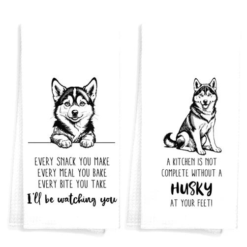 WAITPI Funny Husky Dog Kitchen Towels Set of 2 Decor Gifts for Women Dog Lovers Owners Mom, Cute Every Sanck You Make Decorative Kitchen Dish Hand Tea Towels for Bathroom Home Drying 16x24 Inch