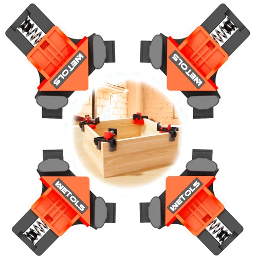 WETOLS Corner Clamp for Woodworking, 90 Degree Right Angle Clamp, Wood Clamps, 4Pcs Adjustable Spring Loaded Woodworking Clamp, Gifts for Dad, Birthday Gifts for Men, Photo Framing, Orange