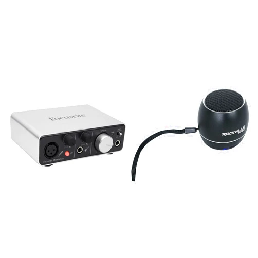 Audiosavings Bundle: Focusrite ITRACK SOLO LIGHTNING USB Audio Recording Interface For iPad/Mac Bundle with Rockville RPB2-BLACK Handheld Wireless Portable Bluetooth Speaker Great Sound (Items 2)