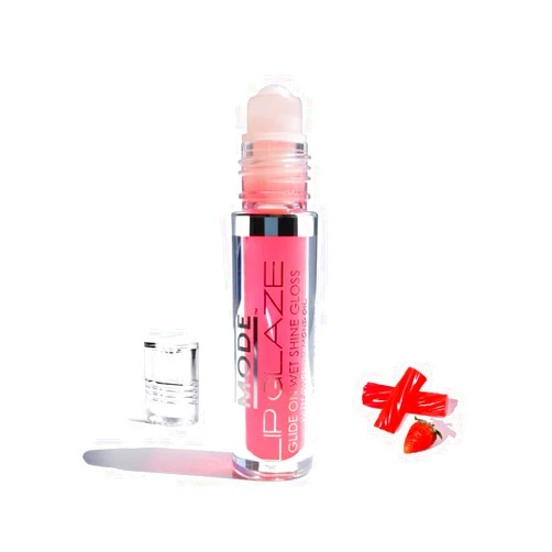 Mode Cosmetics MODE Lip Glaze Flavored Lip Gloss STRAWBERRY CANDY Delicious Flavor, Roll On Sweet Wet Nourishing Shine, Hydrating Moisturizing Natural Skincare Fruit Oils, Made in NY USA