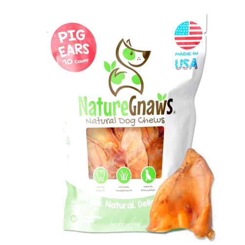 Nature Gnaws Pig Ears for Dogs - Premium Natural Whole Pork Dog Chews - Made in USA - Long Lasting Dog Treats for Large Dogs and Aggressive Chewers - 10 Count