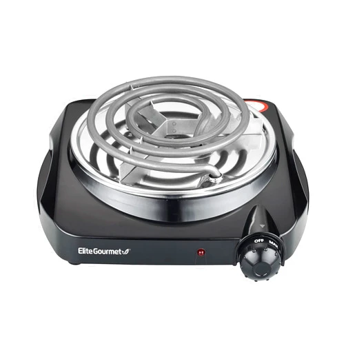 Elite Gourmet ESB301C Countertop Single Coiled Burner, 1100 Watts Electric Hot Plate, Temperature Controls, Power Indicator Lights, Easy to Clean, Black