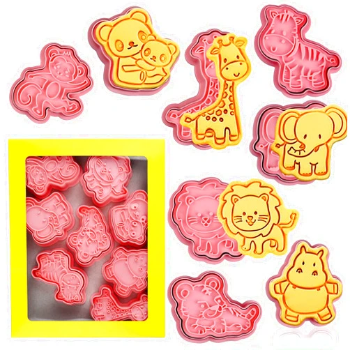 Sakolla Animal Cookie Cutters With Plunger Stamps Set,8 Piece 3D Animal Embossing Cutters For Biscuit Fondant Cheese Baking Molds