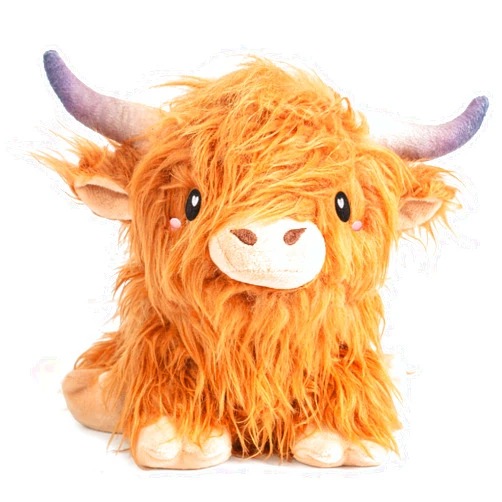 Happy Fuel Brown Highland Cow Microwavable Unscented Heating Pad for Women & Kids - Cute Soft Cozy Pillow Plush Heatable Warm Stuffed Animals - Kawaii Hot & Cold Plushie Toy - Highland Cow Gifts for Girls & Boys