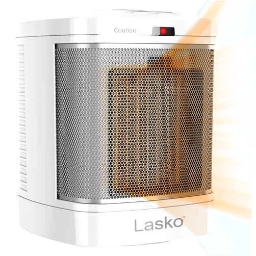 Lasko CD08200 Small Portable Ceramic Space Heater for Bathroom and Indoor Home Use, White, 6.25 x 6.25 x 7.65 inches