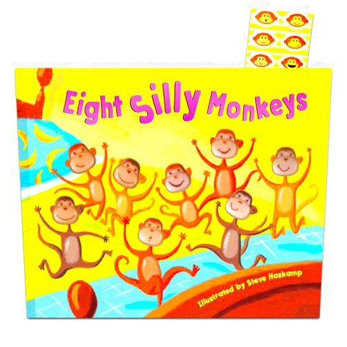 Eight Silly Monkeys Book Set for Kids Toddlers with Stickers