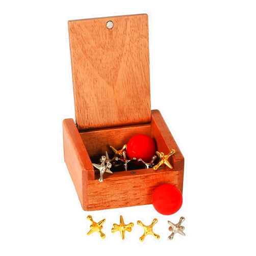 WE Games Metal Jacks Game, Retro Game with 2 Sets of Metal Jacks and Ball in Keepsake Wooden Box, Nostalgic Toy Set for Kids and Adults, Old Fashioned Floor Games, Jacks and Ball Travel Game Set