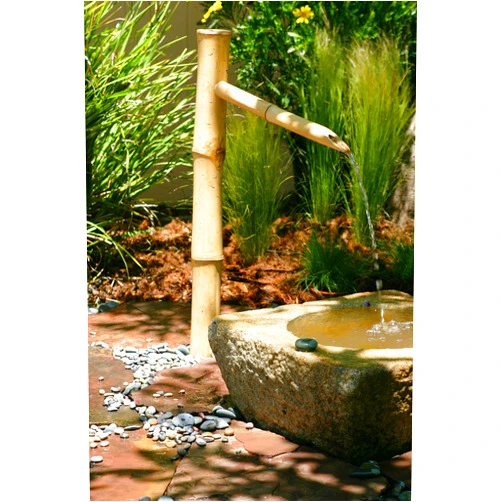 Bamboo Accents 36” Tall Outdoor Water Fountain with Pump, Easy Install in Pond or Garden, Handmade Smooth Natural Split-Resistant Bamboo