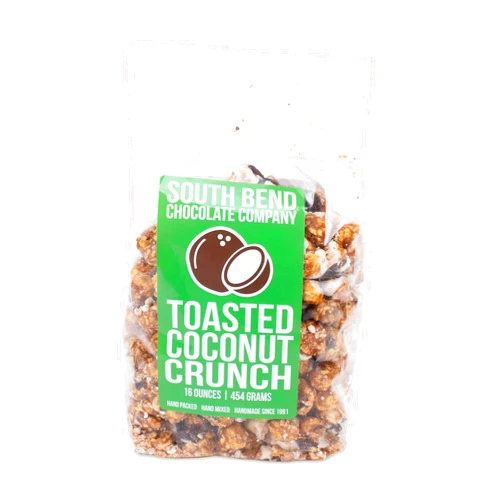 SBCC South Bend Chocolate Company Toasted Coconut Crunch 16 ounce White and Dark Chocolate Covered Gourmet Popcorn