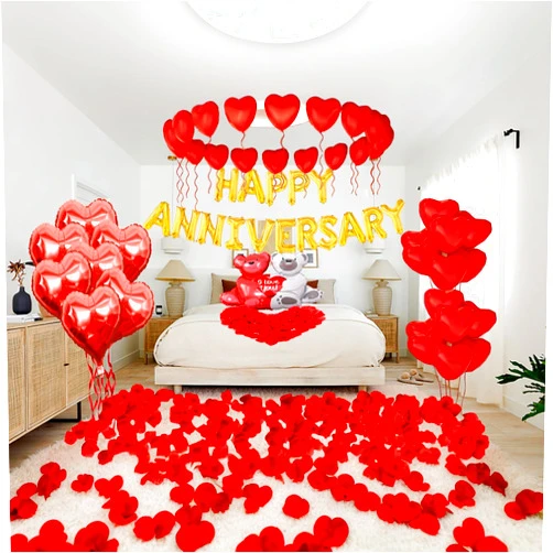 Tayuvira Happy Anniversary Decorations For Valentines Day,Romantic Love Anniversary Balloons For Boyfriend Girlfriend Husband Wife With Happy Anniversary Banner Red Rose,Big Love-bear Heart Balloons