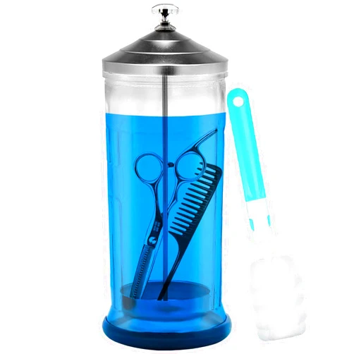 Bovivanen Salon Barber Disinfectant Jar, 50Oz Glass Disinfecting Jar with Removable Filter Tray for Nail Tools and Barber Supplies, Salon Jar Manicure Jar with Cleaning Sponge