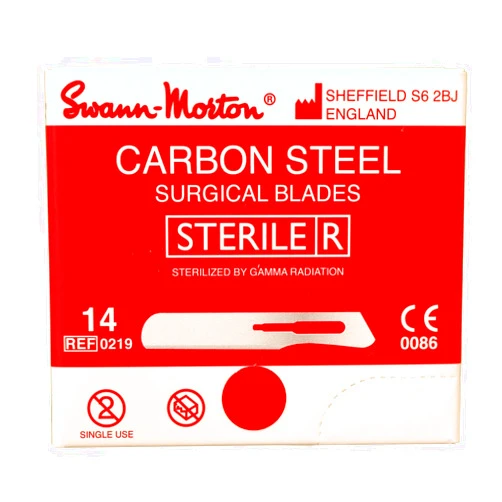 SWANN-MORTON Swann Morton No.14 STERILE Carbon Steel Scalpel Blades - Box of 100 - Brand New Stock Dated 2023 - Made in England (UK) - Finest Precision Blades - Durable Quality for Experts & Professionals