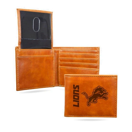 Rico Industries Laser Engraved NFL Detroit Lions Brown Billfold Wallet