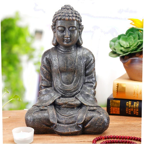 MyGift 11.5-Inch Sitting Buddha Statue, Premium Gray Resin Meditation Zen Buddha Home Decor, Decorative Yoga, Garden, Alter, Prayer Spiritual Living Figurine