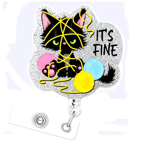 Bedocia Cartoon Cat with Balls of Yarn Cute Badge Reels Retractable ID Name Tag with Alligator Clip for Nursing Nurses Teachers Animal Lovers - Durable Office Accessory