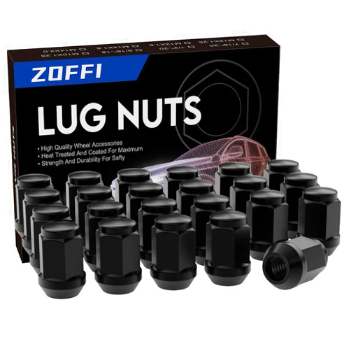ZOFFI 1/2-20 Lug Nuts 23pcs - Compatible with 1987-2018 Jeep Wrangler JK, 2002-2012 Jeep Liberty, 1993-2010 Jeep Grand Cherokee Aftermarket Wheel - Black Closed End Solid Lug Nuts
