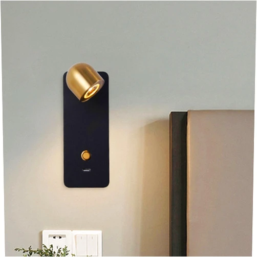 AAMNA Wall Sconce with USB Charging Port and Switch, Black LED Wall Light Fixtures 3000K Rotation Wall Lamp Bedside Reading Lights for Bathroom Bedroom Living Room Stairway