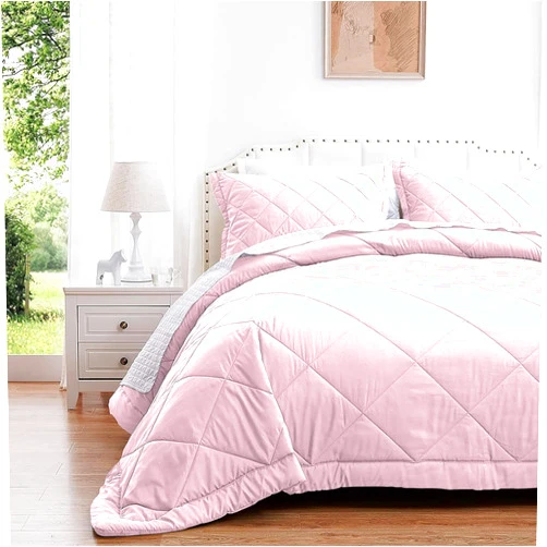 RESTURA 100% Egyptian Cotton 3 Piece Simple Diamond Pattern Comforter All Season Comfortable & Soft-Made Using Premium Quality Raw Materials (Twin XL, Pink)