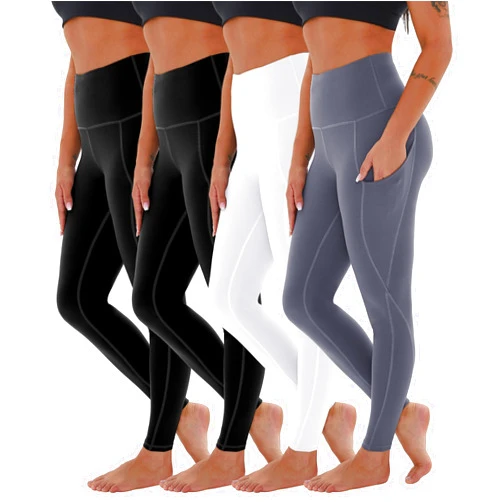 CAMPSNAIL 4 Pack Yoga Pants with Pockets for Women - High Waist Tummy Control Soft Leggings for Workout Gym