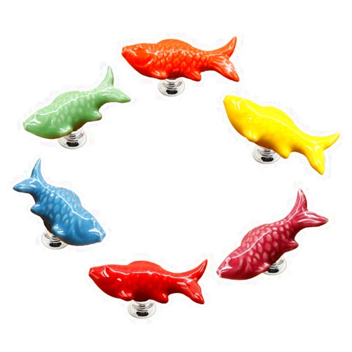 EleCharm Ayygift 6pcs Creative Cute Fish Cupboard Door Pull Handles Drawer Knobs Cabinet Ceramic