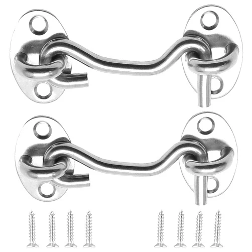 Waziaqoc 3 Inch Hook and Eye Latch (2PCS), Stainless Steel Heavy Duty Barn Door Lock Privacy Lock with Mounting Screws for Sliding Door Barn Door Gate Window Cabin - Silver