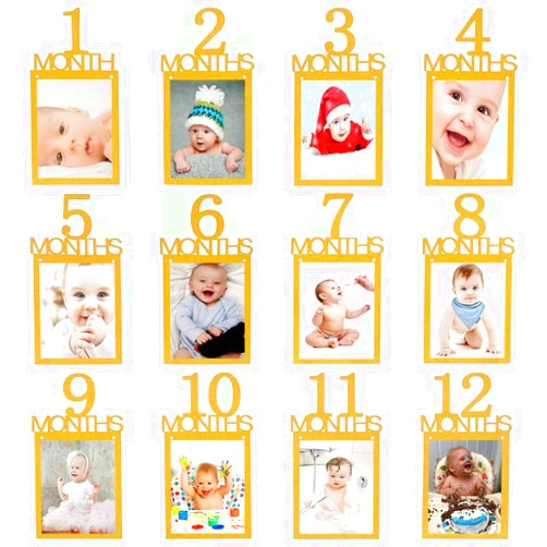 Festiko 1st Birthday Baby Glittery Photo Banner, Newborn to 12 Months Growth Record, Monthly Milestone Photograph Bunting Garland, First Birthday Party Decoration