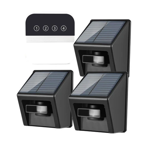 FOORIR Wireless Driveway Alarms Solar Driveway Sensor Alarm Ring Chime Motion Detector Outside Weatherproof Long Range Burglar Alert 1 Receiver + 3 Sensors