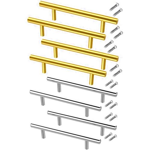 Hacbop 8 PCS Gold Silver Handles Hardware Steel Drawer Pulls, Cabinet Door Handles for Kitchen Bathroom Furniture